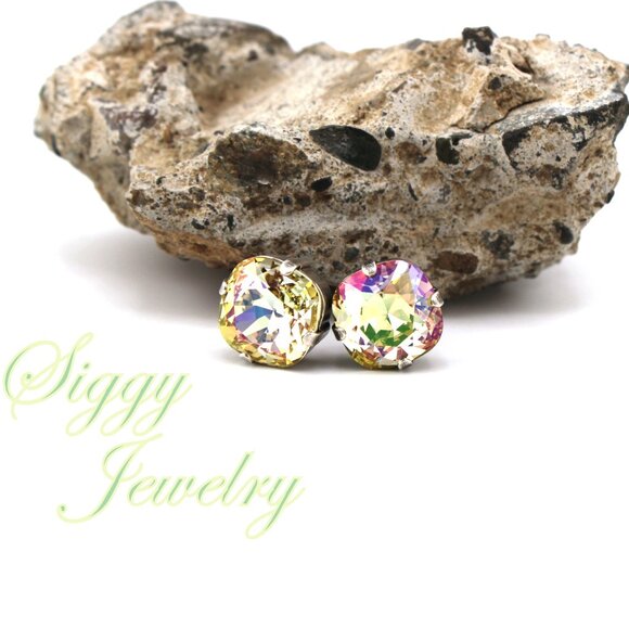 Luminous Green Cushion Cut Stud Earrings made with Genuine Austrian Crystals - Picture 7 of 7